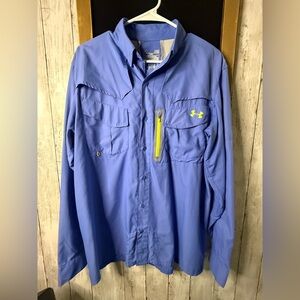 UNDER ARMOUR Men's Large Button Up Shirt Blue Heat Gear Coldblack Loose L 325
